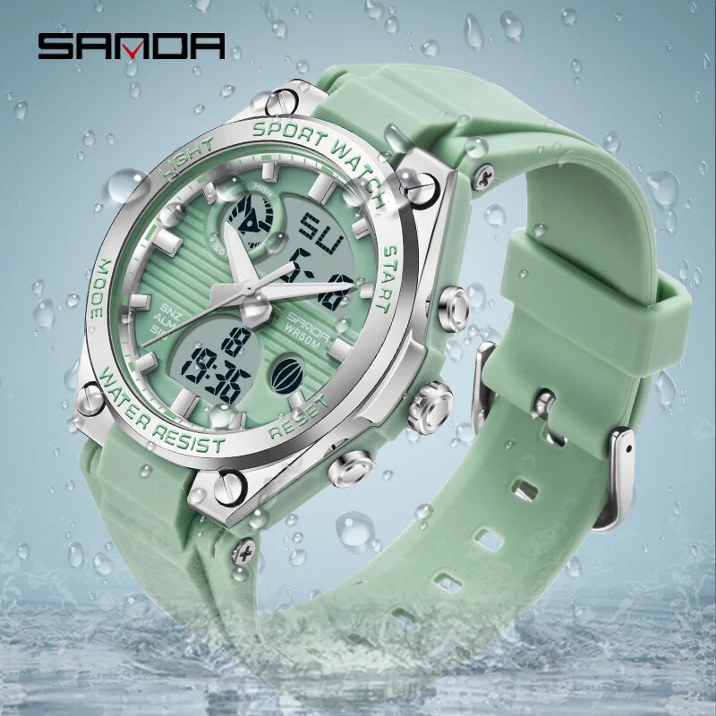 Chronograph Sport Watch - SANDA jam tangan Digital LED wanita,