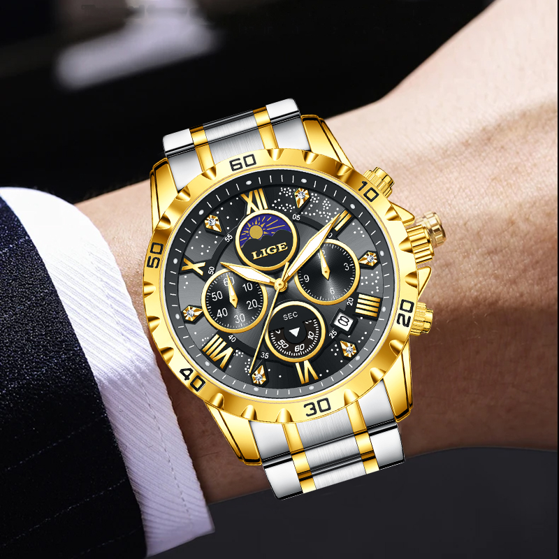 LIGE Jam Tangan Pria Kuarsa Be - Chronograph Sport Watch ulasan dan harga