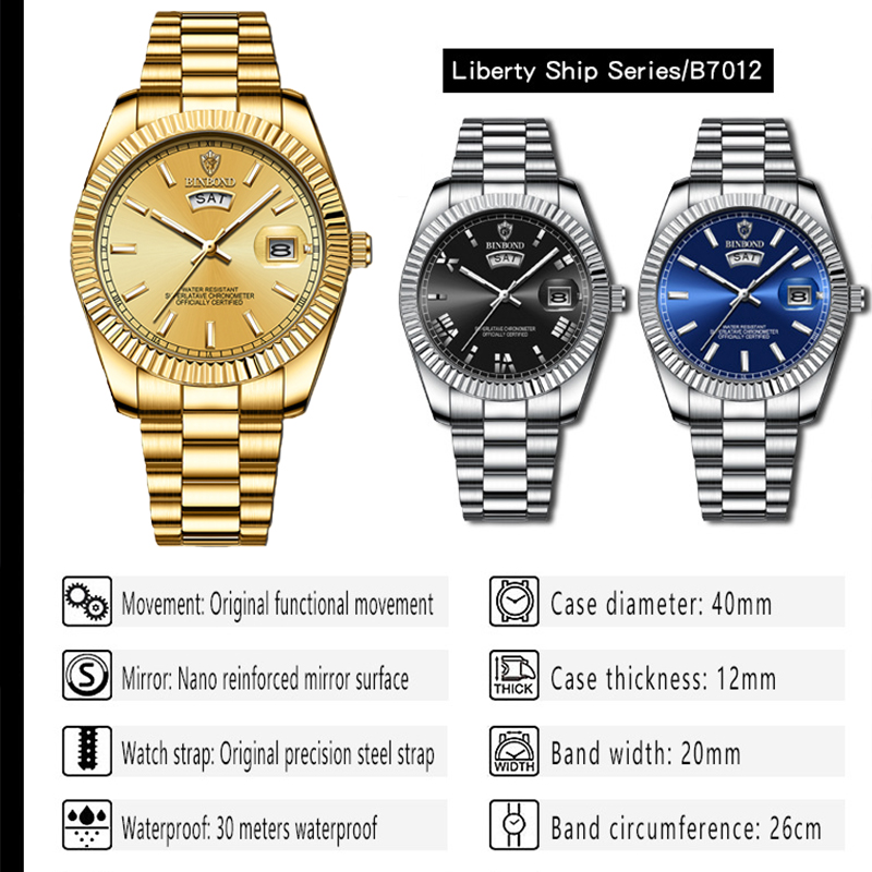 BINBOND B7012 jam tangan kuars - Rolex Watch Datejust ulasan dan harga