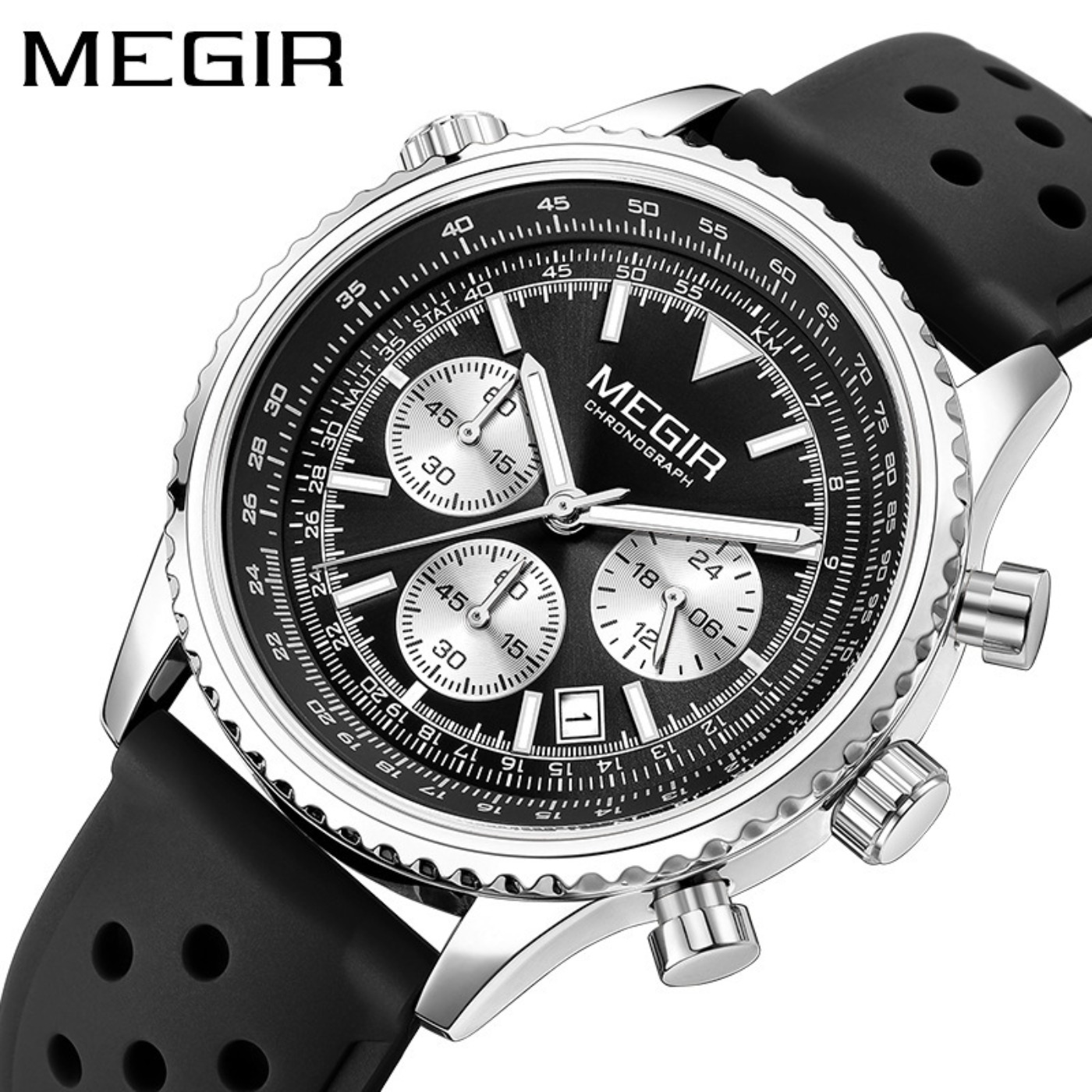 MEGIR Jam Tangan Kuarsa Hitam  - Chronograph Sport Watch ulasan dan harga